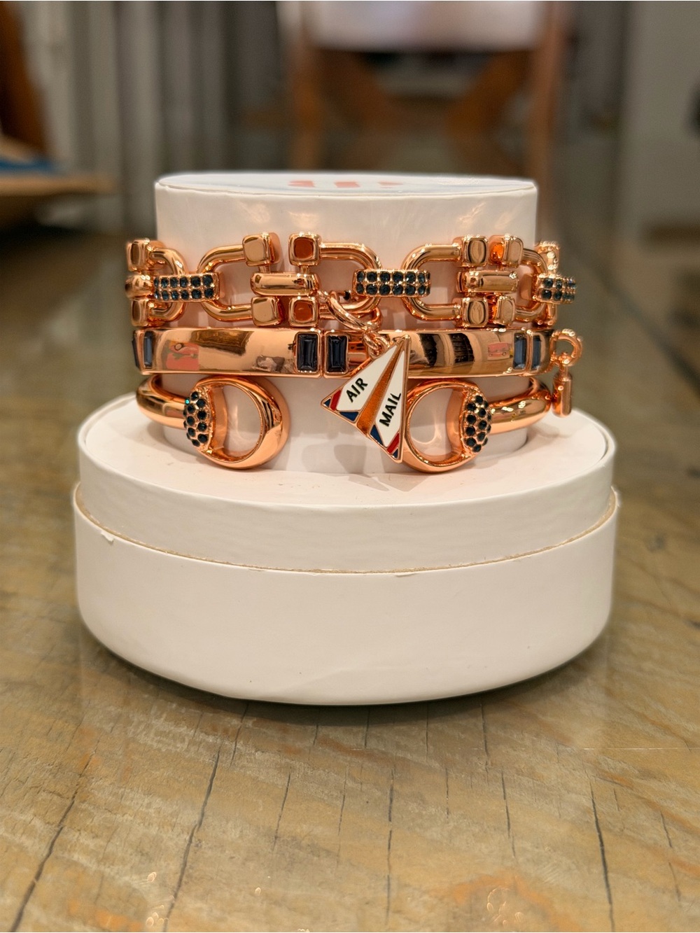 Bomb Party NWT! Rose Gold Bracelet Stack with Air Mail Charm “Stamped and Sent”